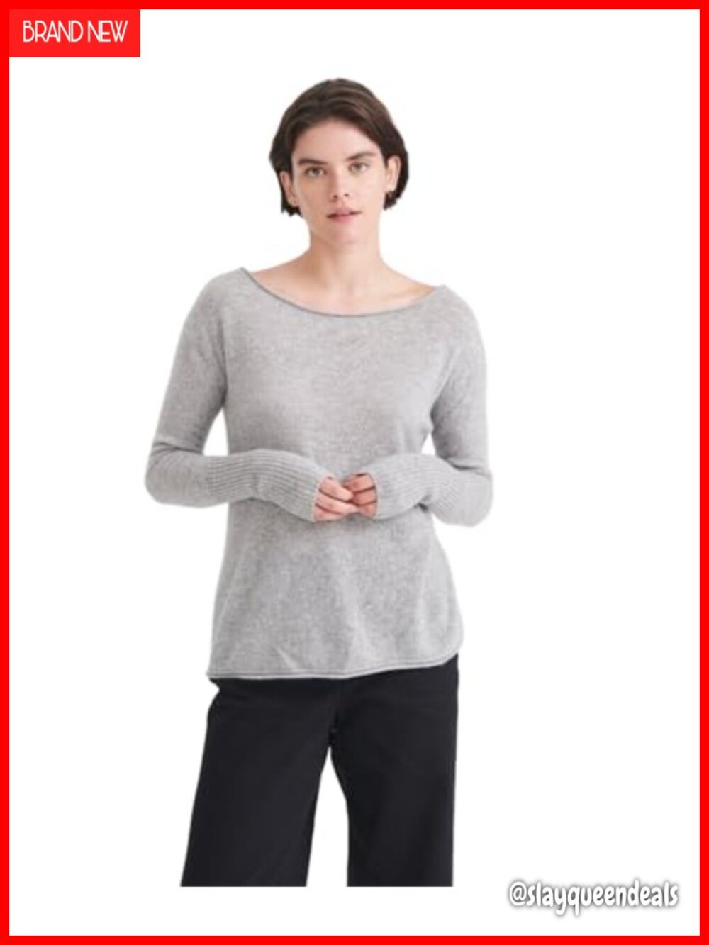 100% Cashmere Boatneck Pullover Sweater Relaxed Fit